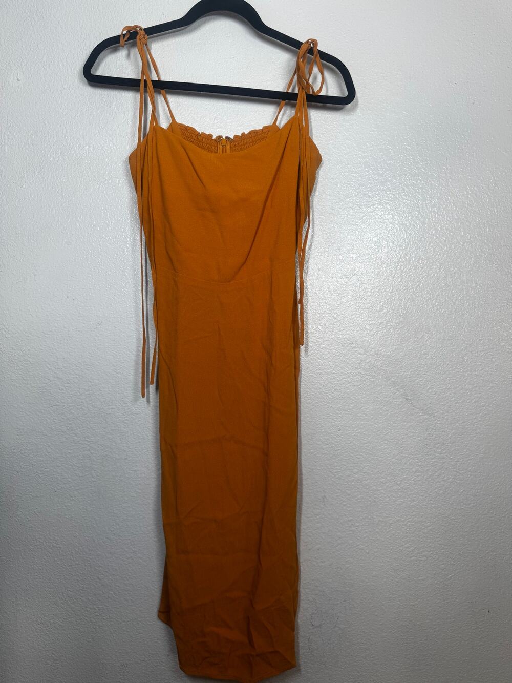 Reformation Jasper Tie Strap Crepe Midi Dress Mustard Yellow Back Zip Sz 6